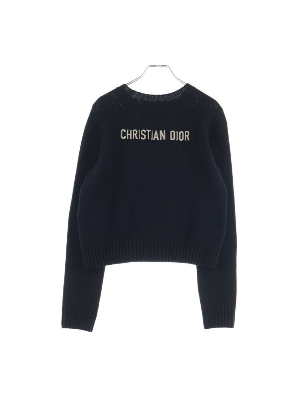 Dior Logo Jacquard Cashmere Crew Neck Long Sleeve Pullover Sweater Black